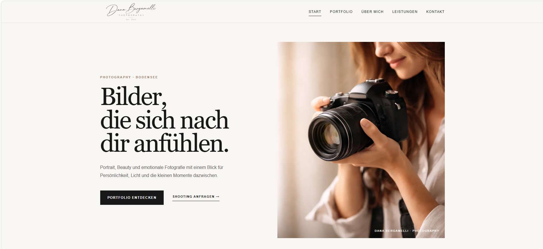Desktop-Ansicht der Website von Dana Bergamelli Photography