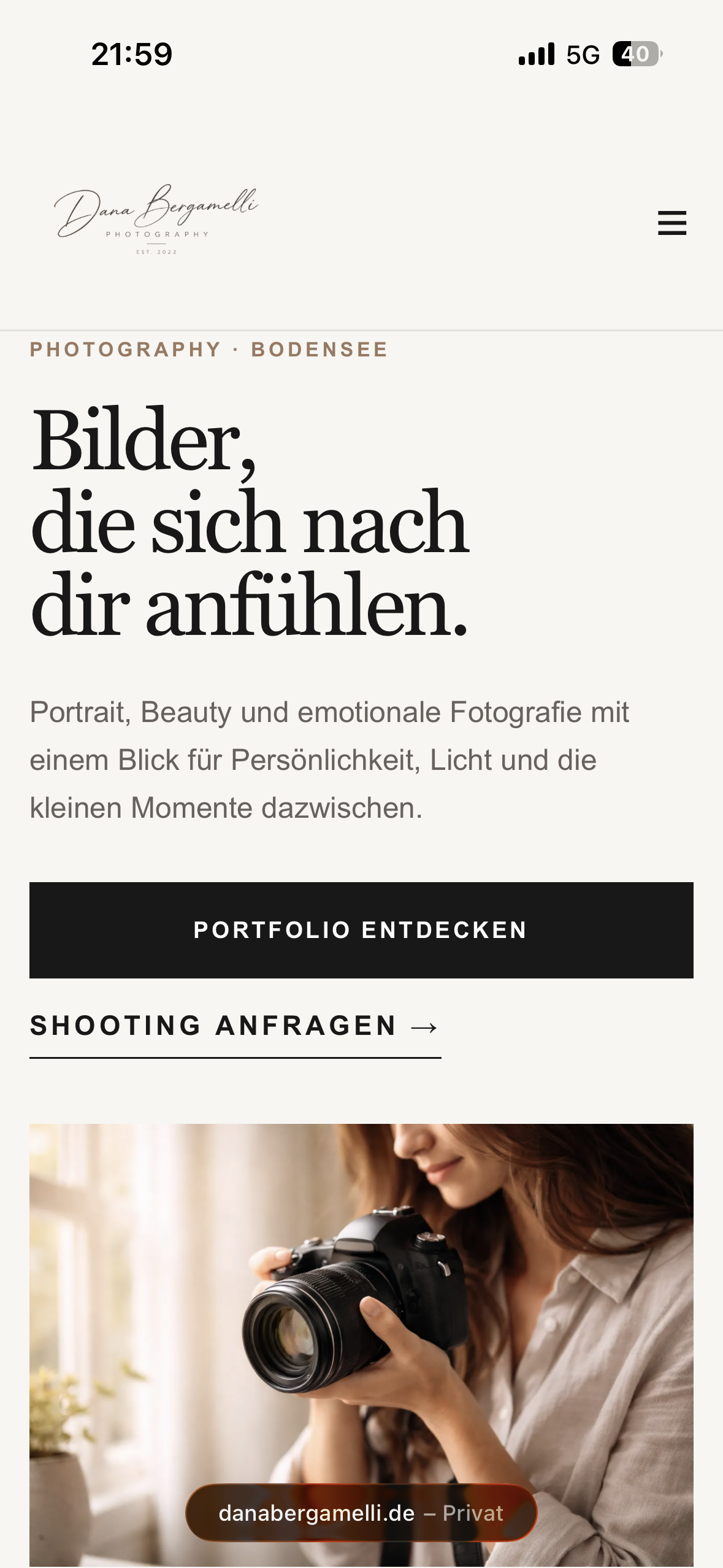 Mobile Ansicht der Website von Dana Bergamelli Photography